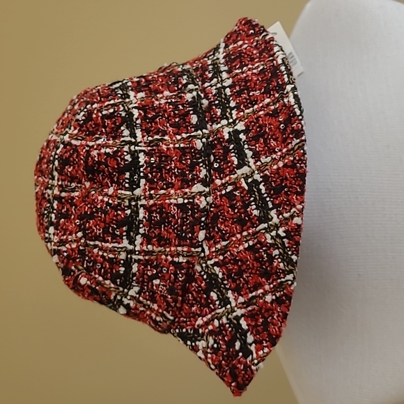 Wonderly Accessories - NEW Red Bucket Hat Sequins Plaid Red Black White Tweed Wonderly Women's One Size